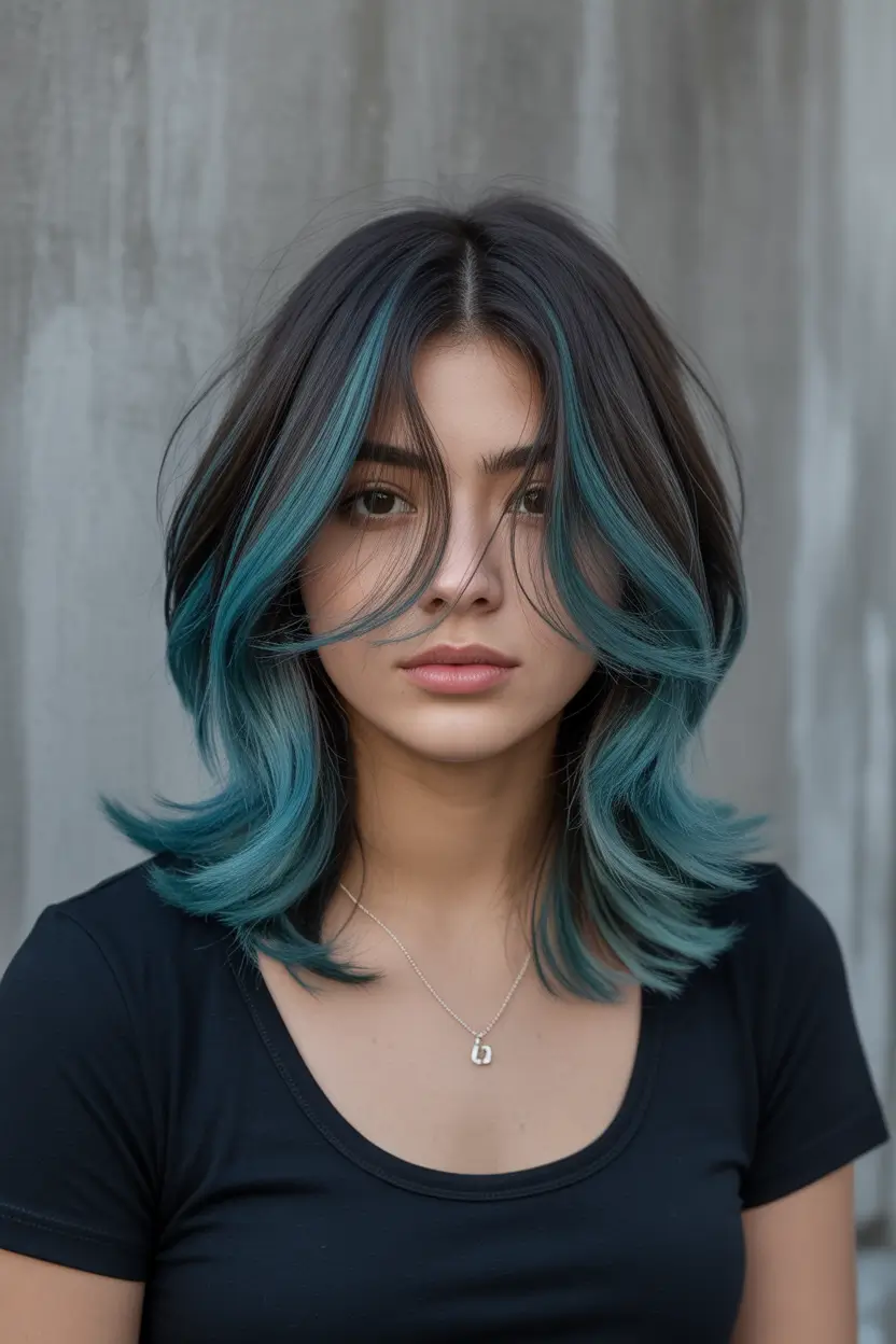 Dark Hair Colors for Winter 2025–2026 Teal-Tipped Layers