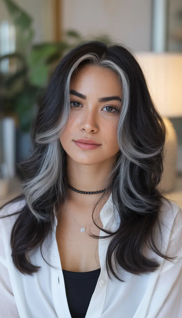 Dark Hair Colors for Winter 2025–2026 Frosted Silver Waves
