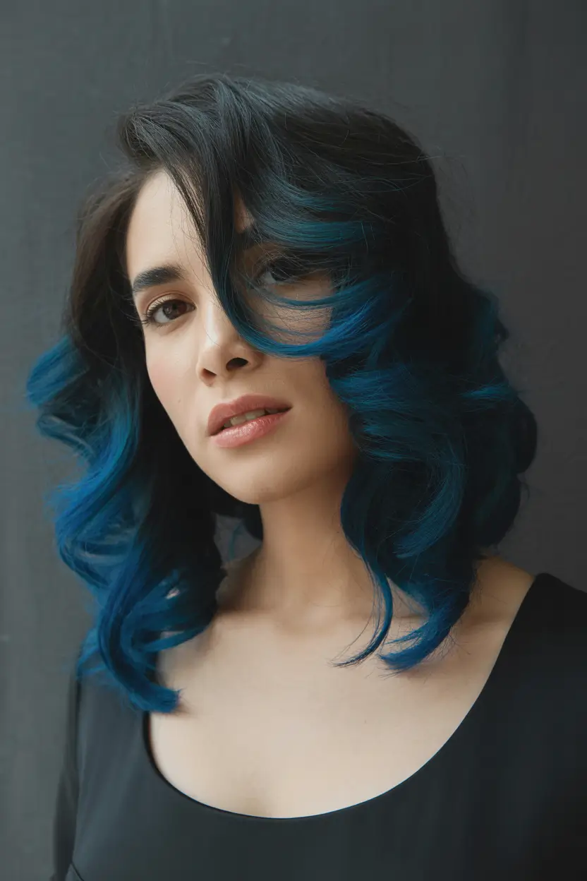 Dark Hair Colors for Winter 2025–2026 Blue Velvet Waves