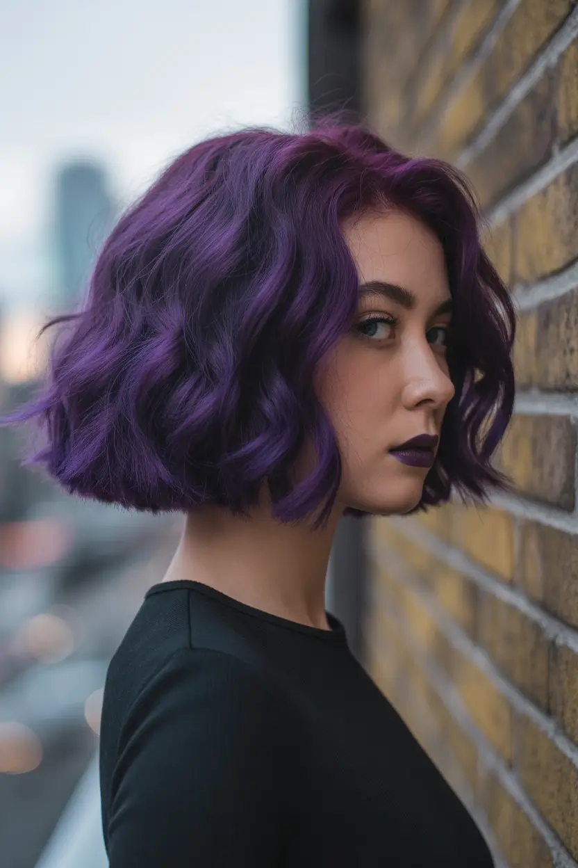 Dark Hair Colors for Winter 2025–2026 Violet Blunt Bob