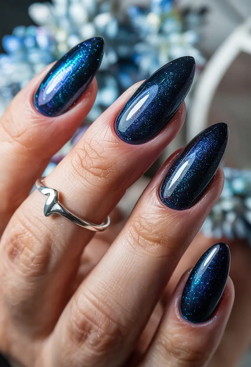 Dark Winter Nails Ideas 2025–2026 Midnight Sparkle Gel Elegance