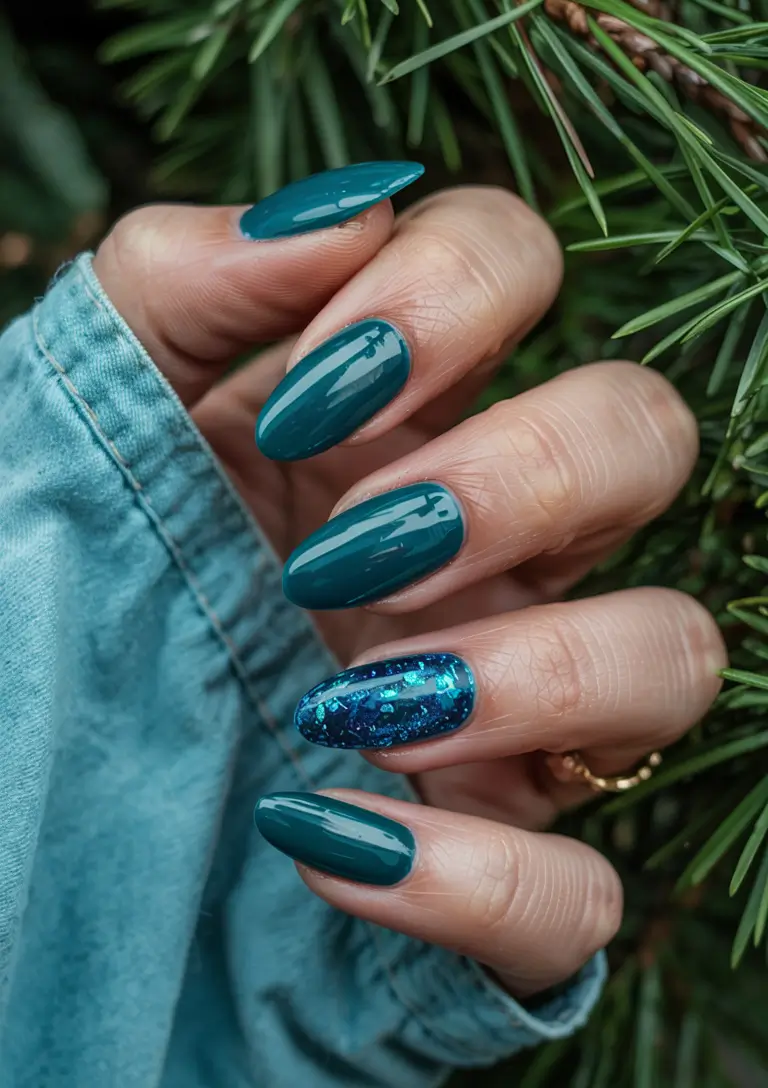 Dark Winter Nails Ideas 2025–2026 Teal Winter Whisper
