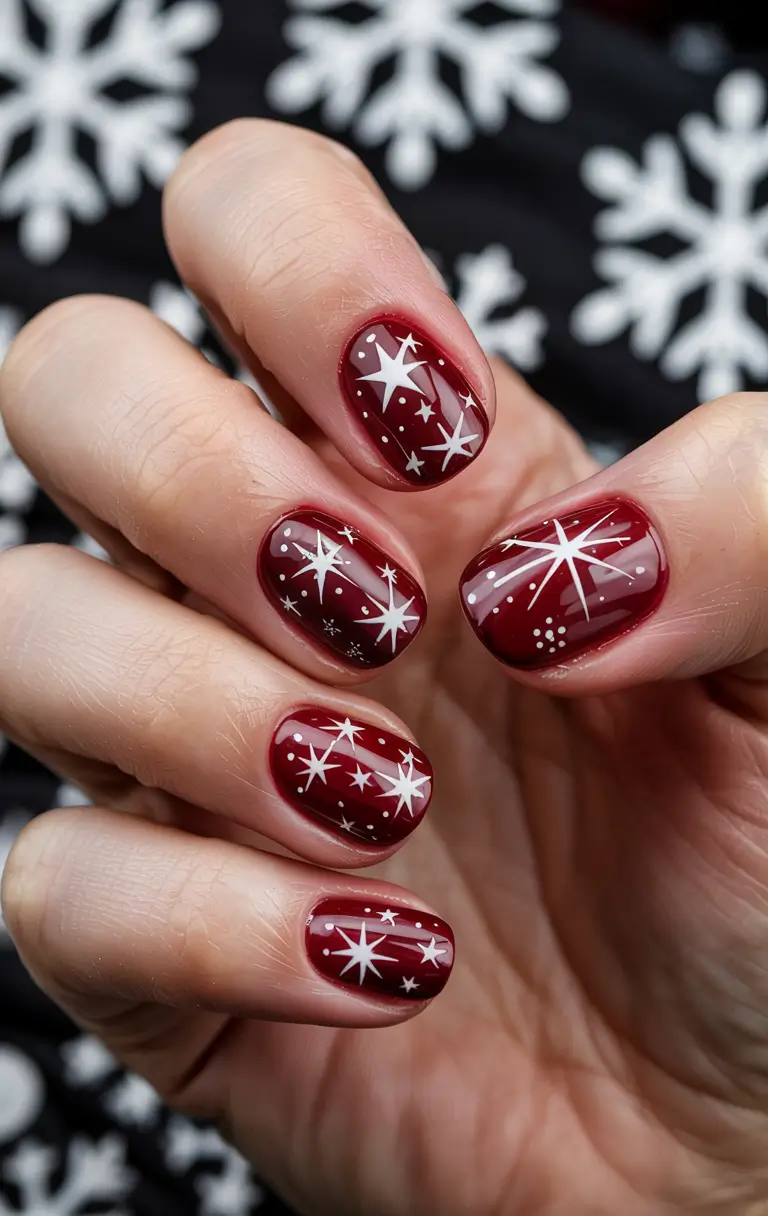 Dark Winter Nails Ideas 2025–2026 Starlit Ruby Shorties