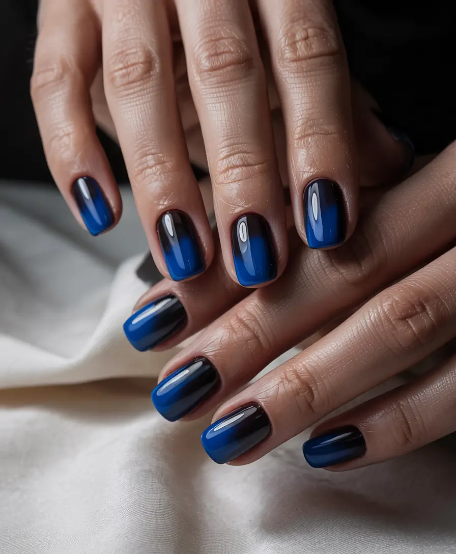 Dark Winter Nails Ideas 2025–2026 Frosted Indigo Short Square