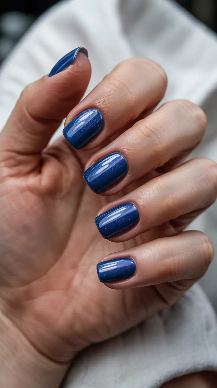 Dark Winter Nails Ideas 2025–2026 Frosted Navy Shimmer
