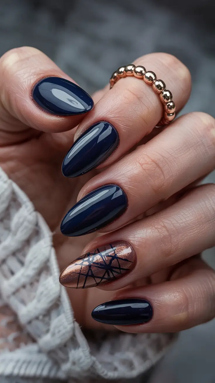 Dark Winter Nails Ideas 2025–2026 Copper Night Fusion