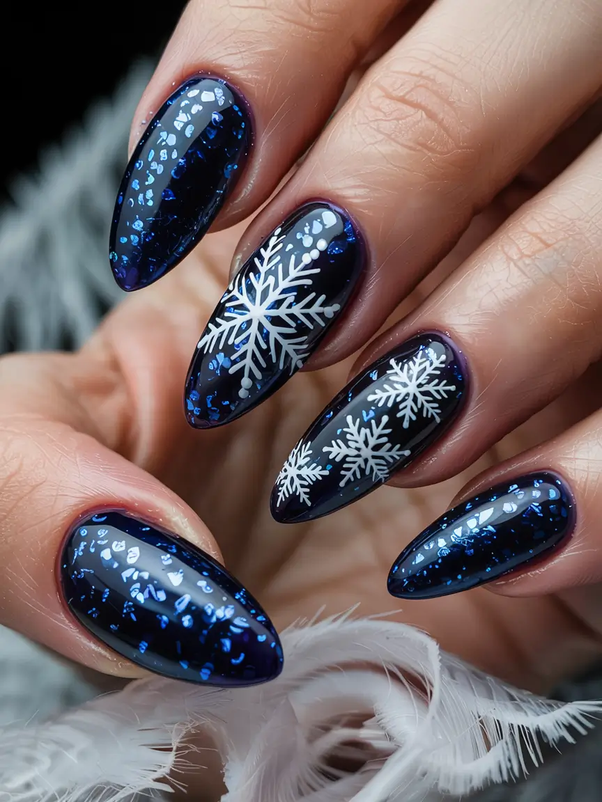 Dark Winter Nails Ideas 2025–2026 Frozen Starry Night