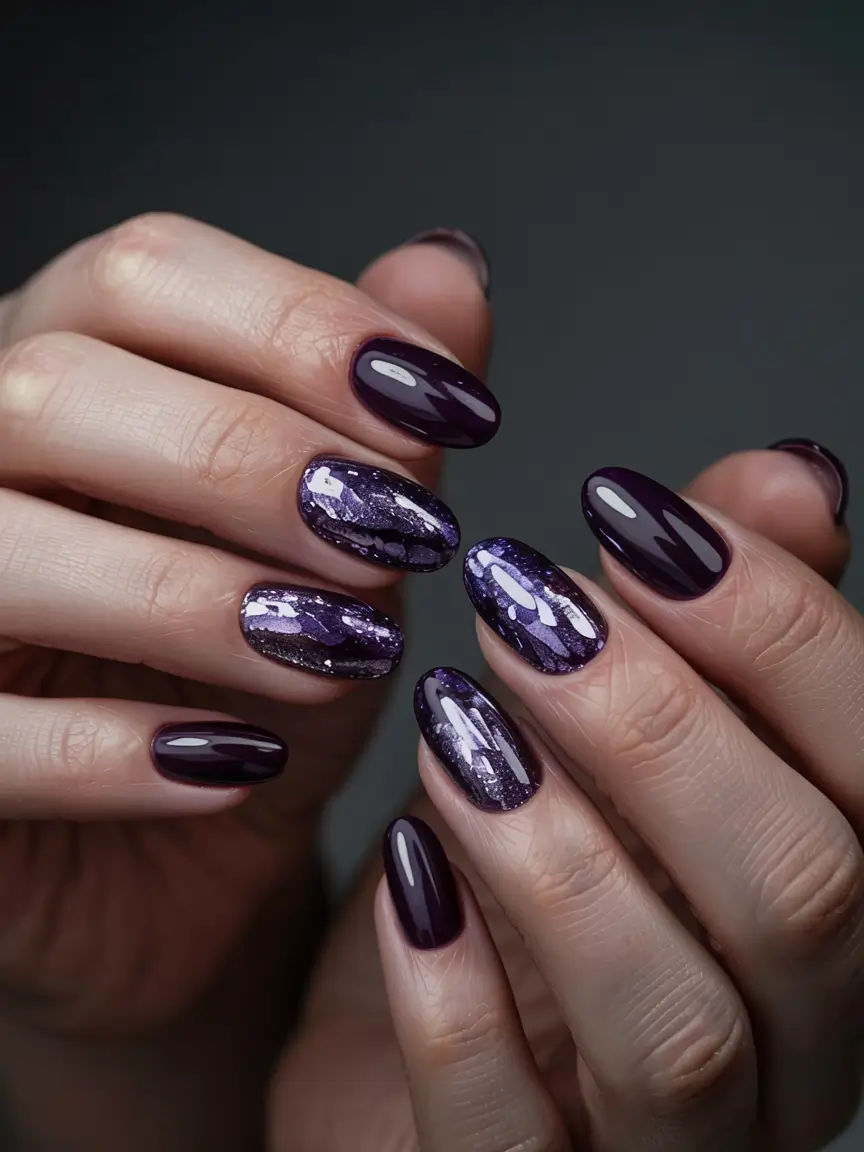 Dark Winter Nails Ideas 2025–2026 Dark Amethyst Shimmer
