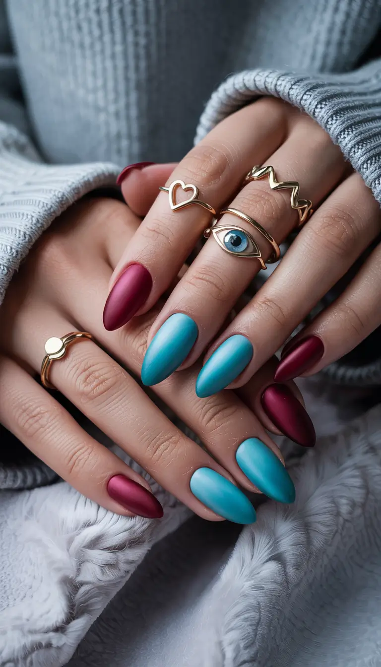 Dark Winter Nails Ideas 2025–2026 Frost and Fire Matte Mix