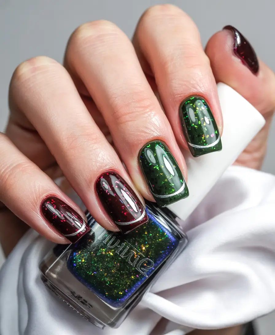 Dark Winter Nails Ideas 2025–2026 Emerald Wine Fusion