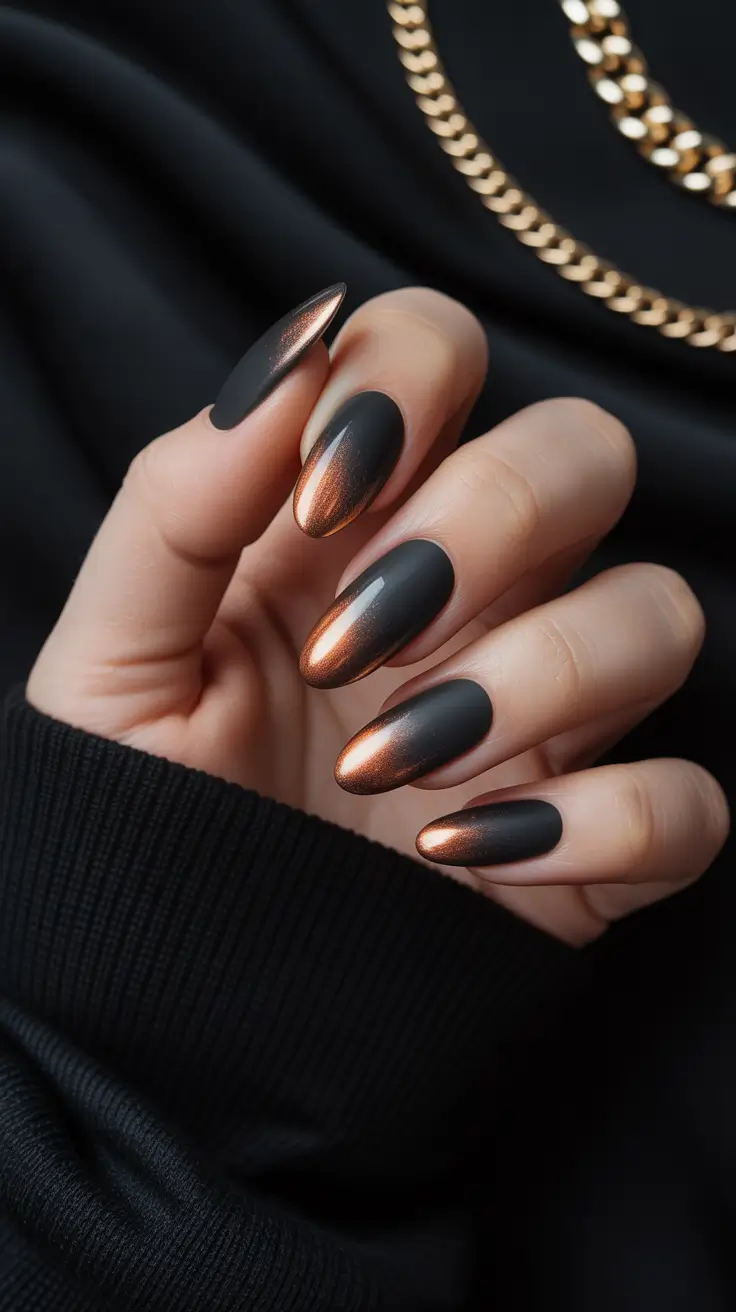 Winter Copper Eclipse Almond Nails