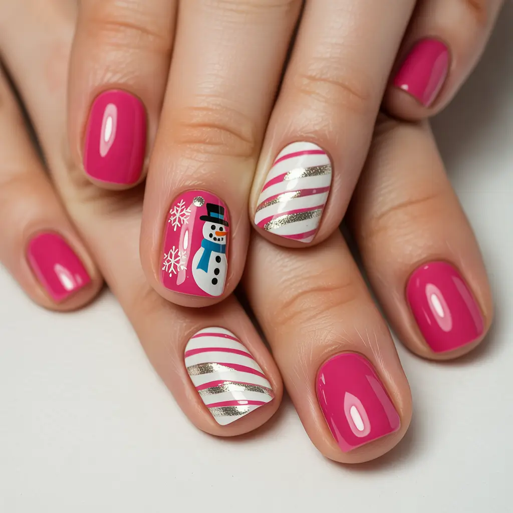 Easy Christmas Nails 2025 Classic Candy Cane Charm