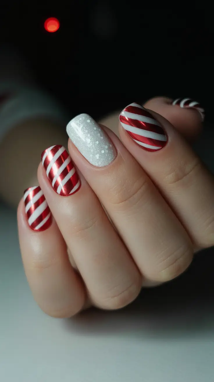 Easy Christmas Nails 2025 Peppermint Bliss