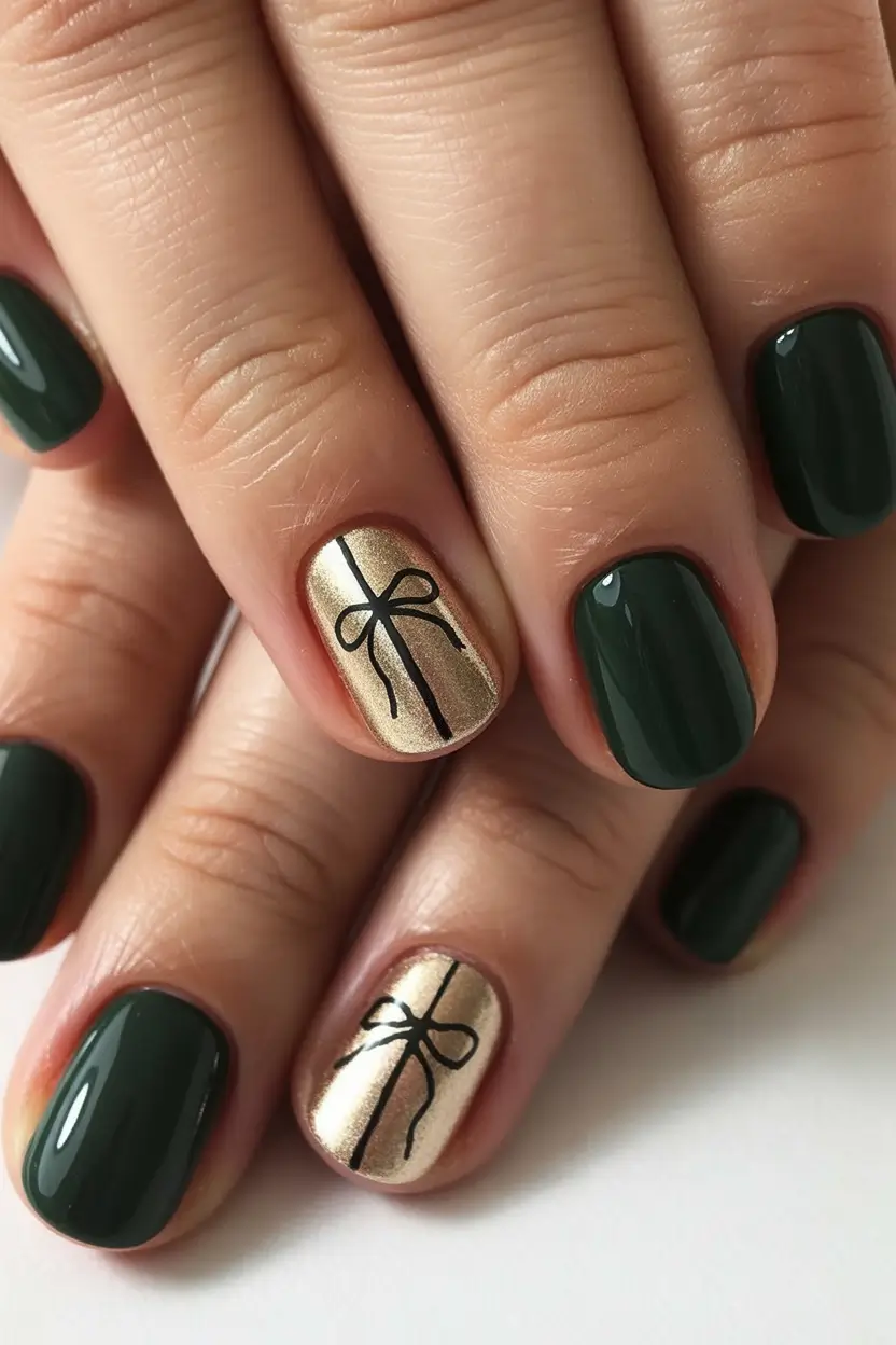 Easy Christmas Nails 2025 Wrapped in Gold