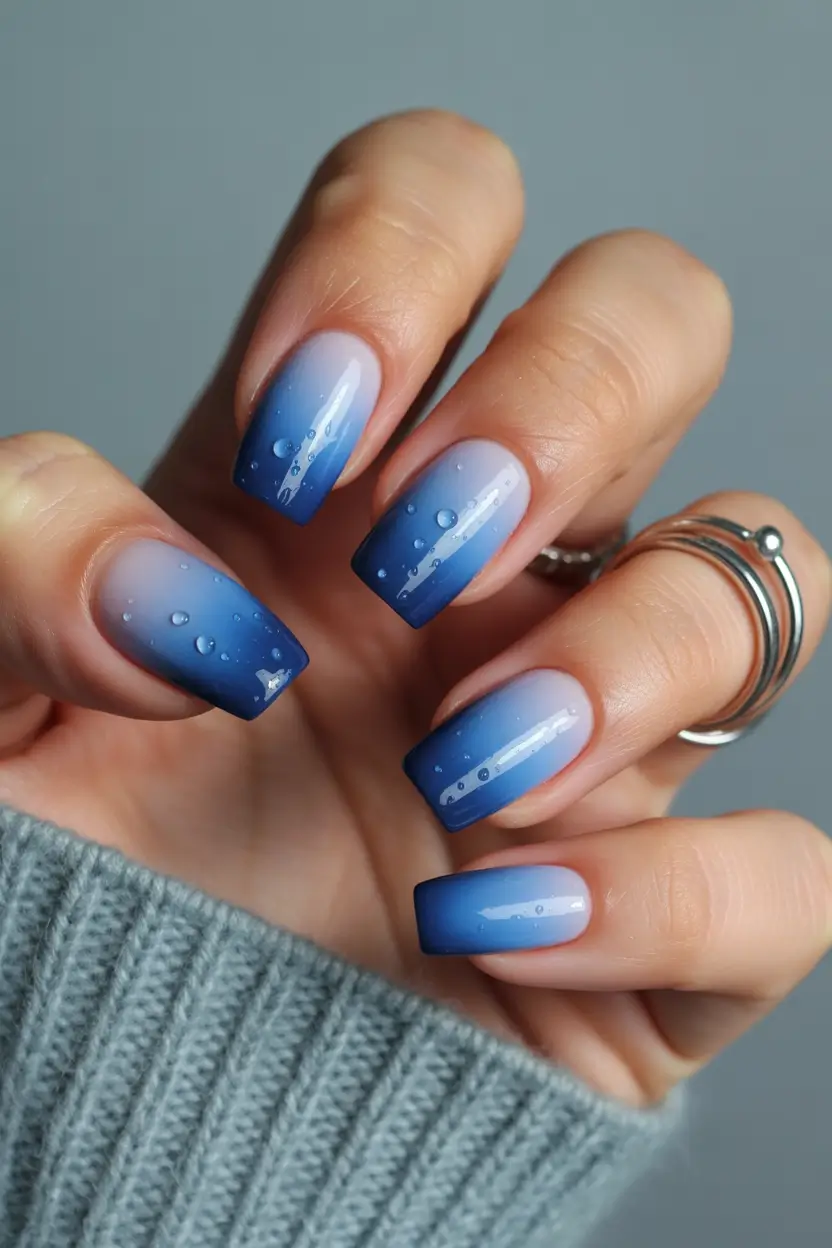 Easy Christmas Nails 2025 Blue Frost Ombre