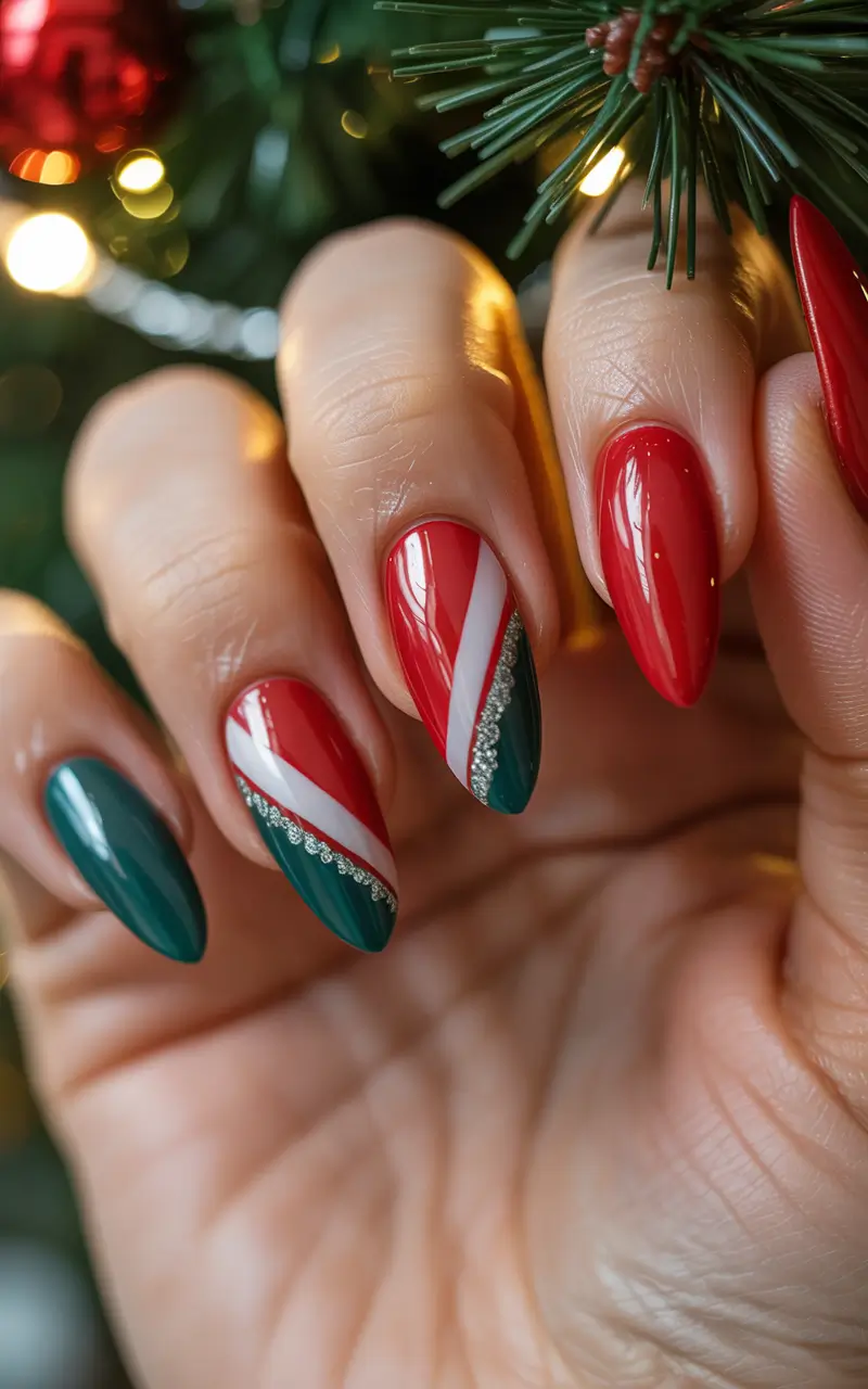 Easy Christmas Nails 2025 Candy Ribbon Elegance