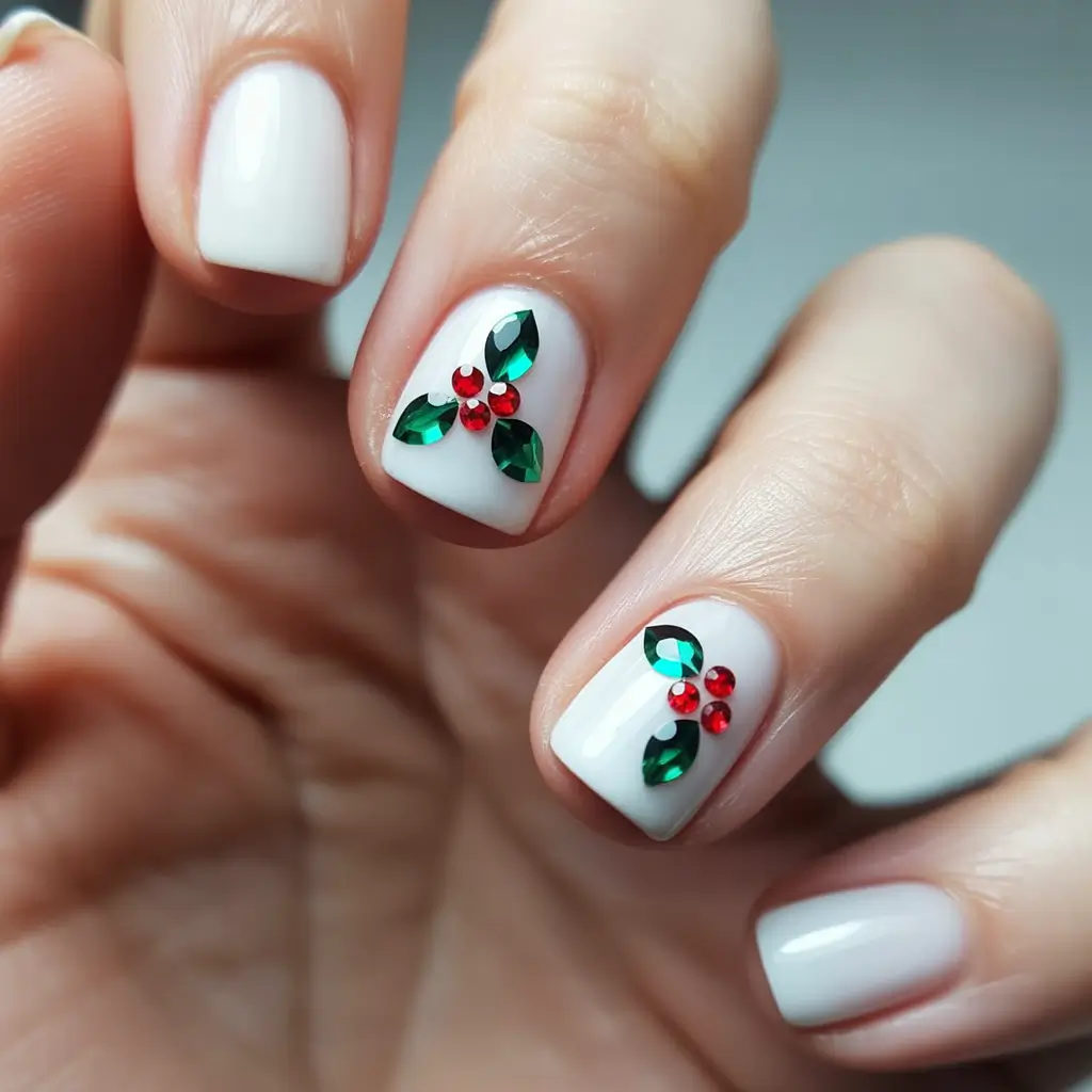 Easy Christmas Nails 2025 Crystal Holly Magic