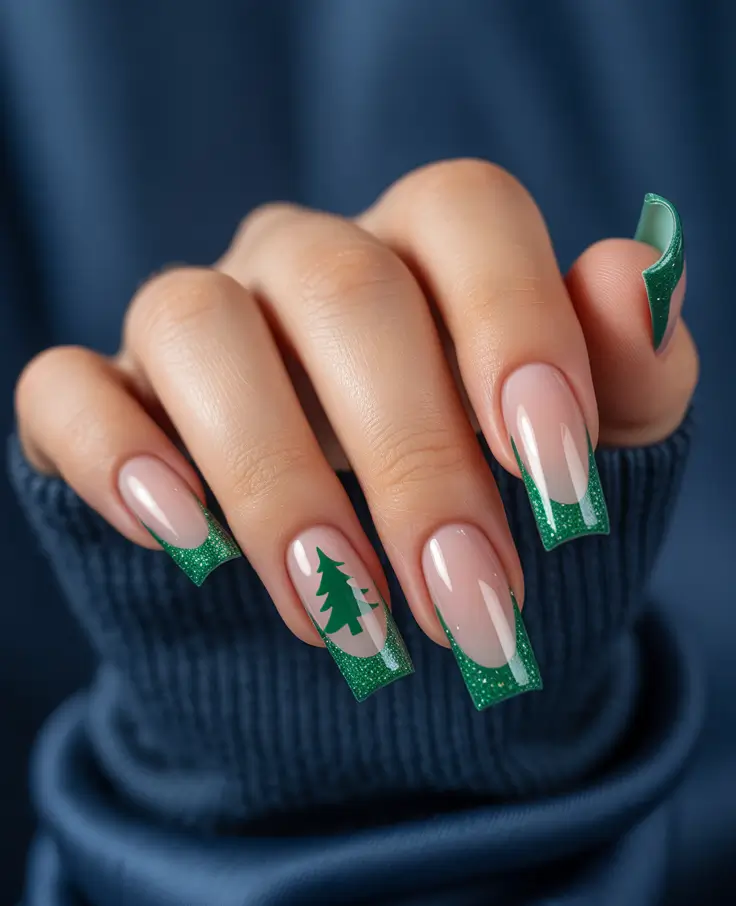 Easy Christmas Nails 2025 Evergreen French Tips