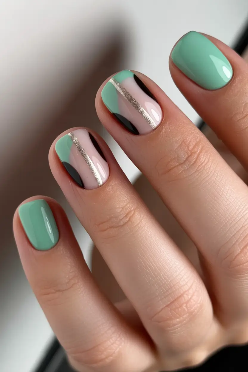 Easy Christmas Nails 2025 Minty Modern Lines