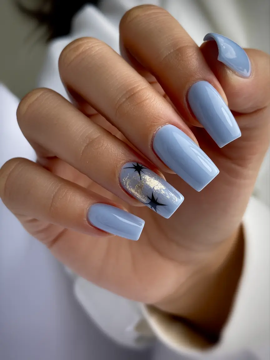 Easy Christmas Nails 2025 Frosted Winter Sky