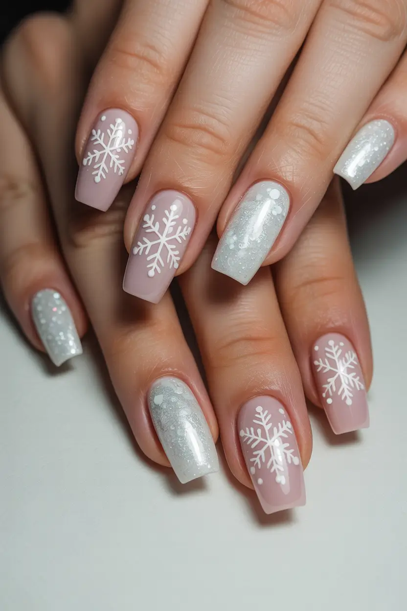 Easy Christmas Nails 2025 Delicate Snowflakes