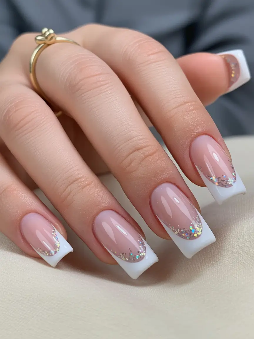 Easy Christmas Nails 2025 Frosted French Glam