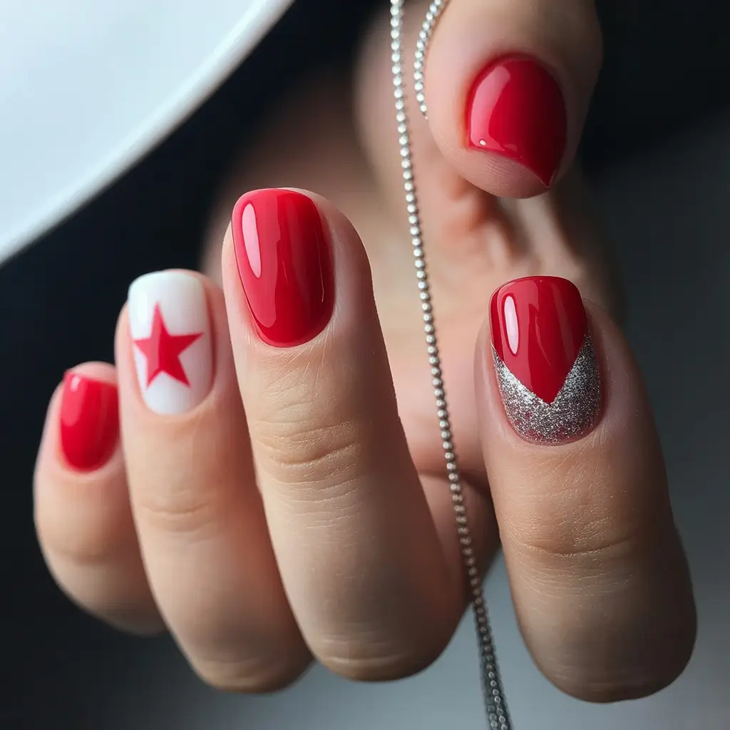 Easy Christmas Nails 2025 Starry Red Glow