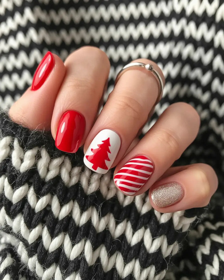 Easy Christmas Nails 2025 Cozy Sweater Red