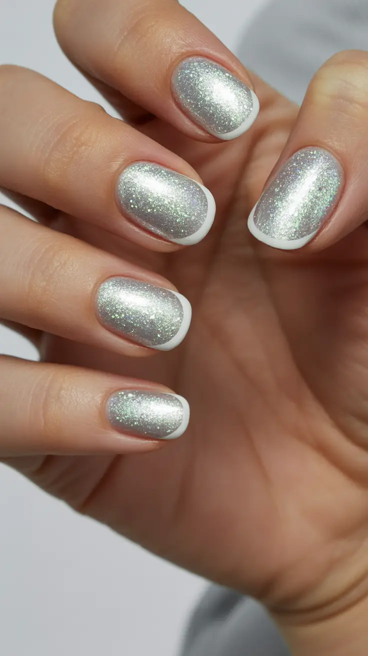 Easy Christmas Nails 2025 Silver Frost Tips