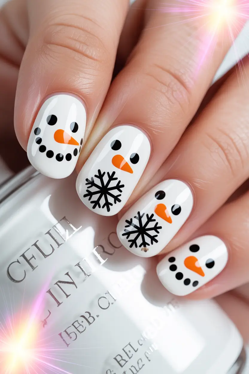 Easy Christmas Nails 2025 Snowman Smiles