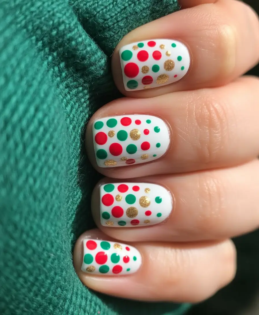 Easy Christmas Nails 2025 Festive Polka Party
