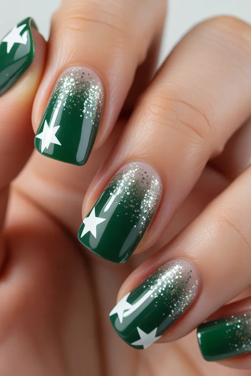 Easy Christmas Nails 2025 Emerald Starry Night