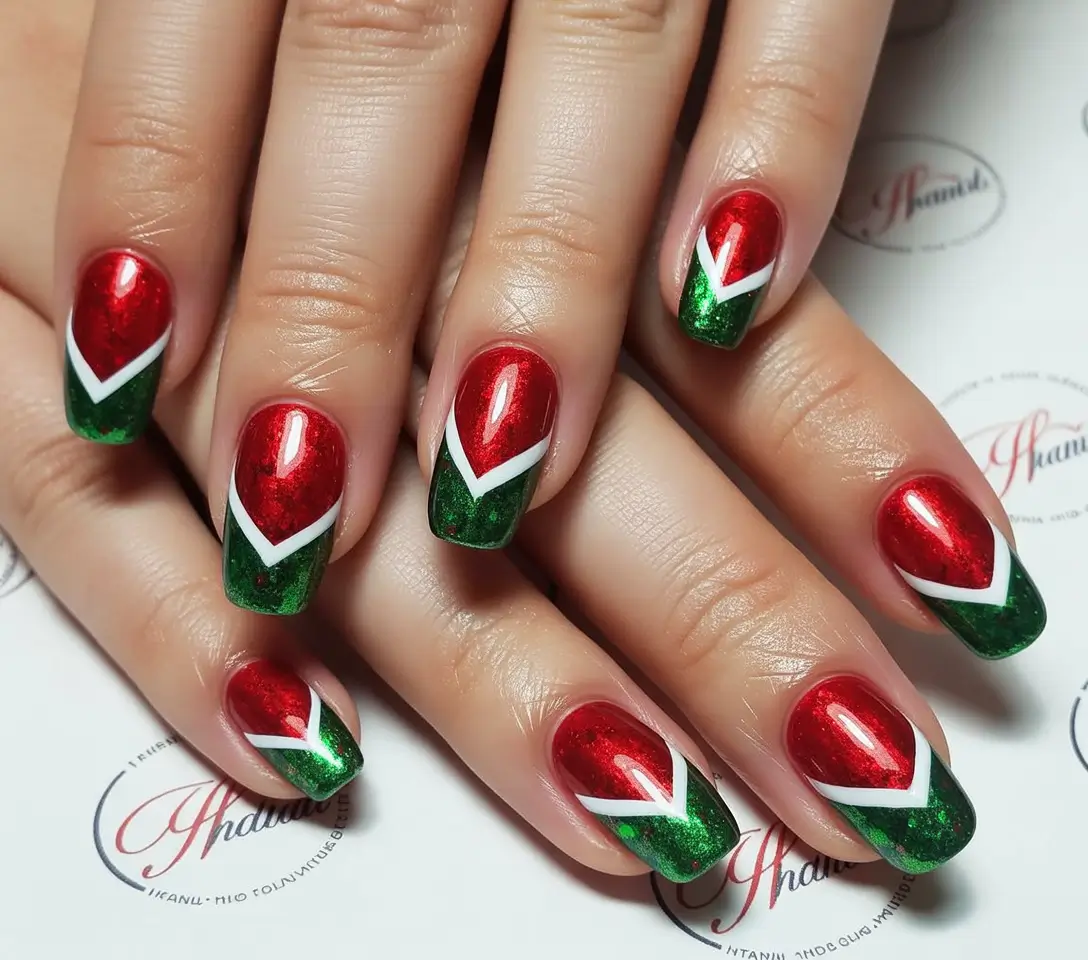 Easy Christmas Nails 2025 Holiday Chevron Glam