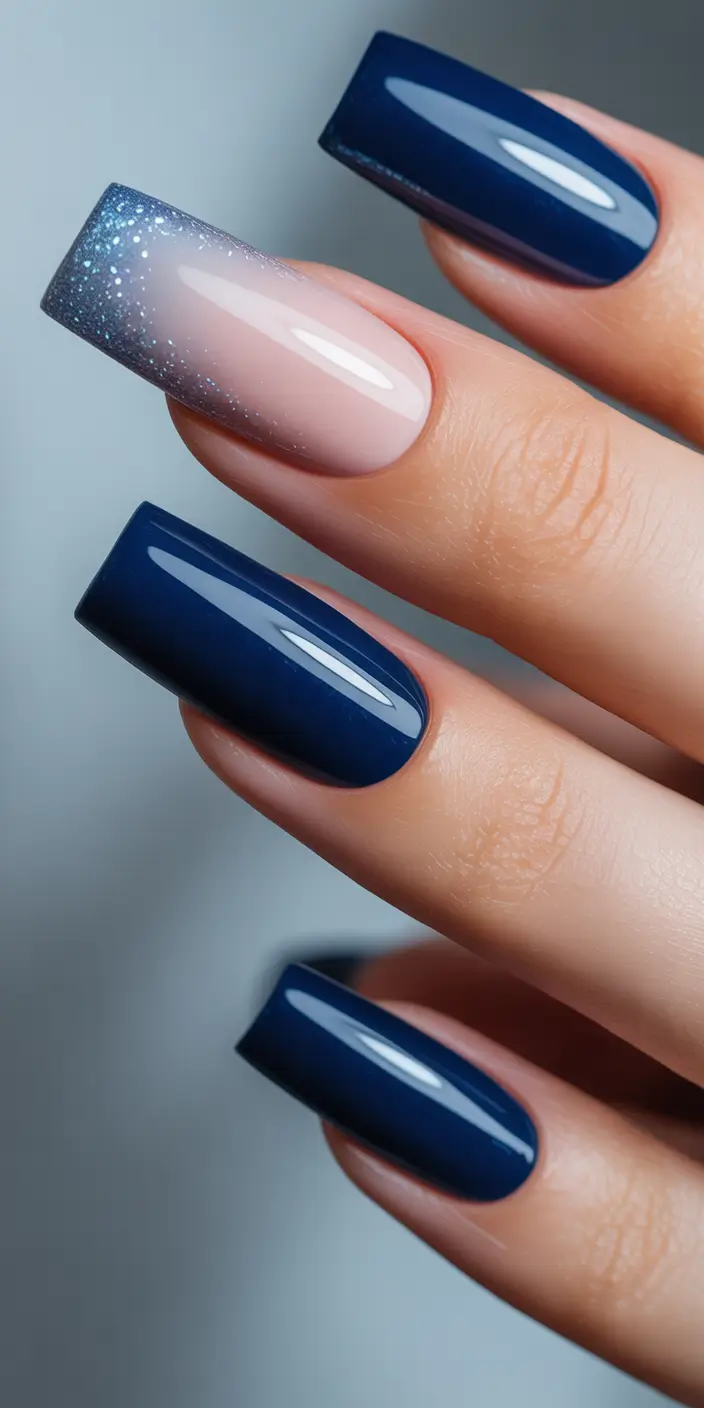 Easy nails color and design winter 2025 2026 Blue Night Ombre