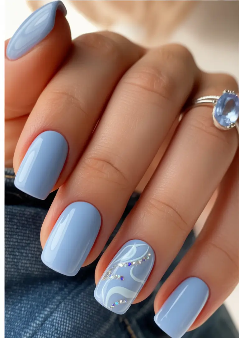 Easy nails color and design winter 2025 2026 Ice Crystal Blue