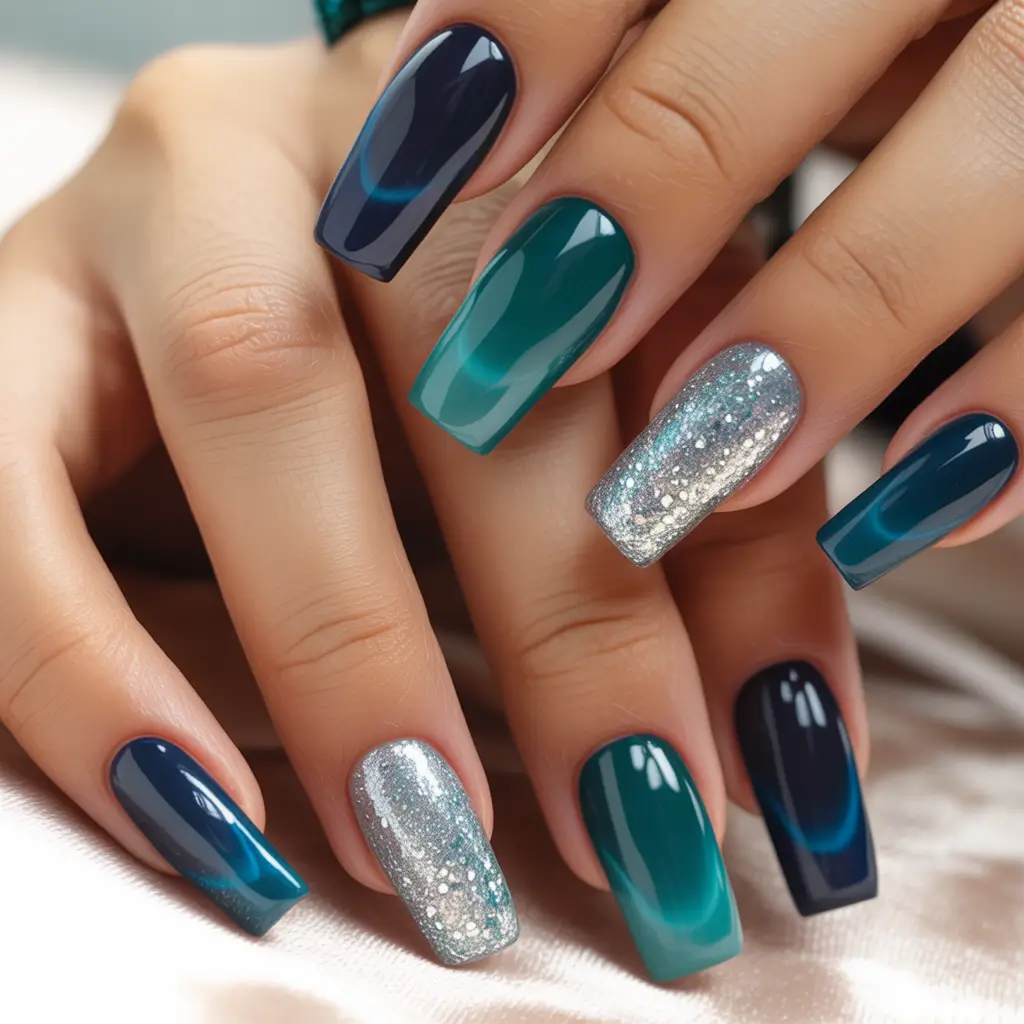 Easy nails color and design winter 2025 2026 Ocean Ice Dimension