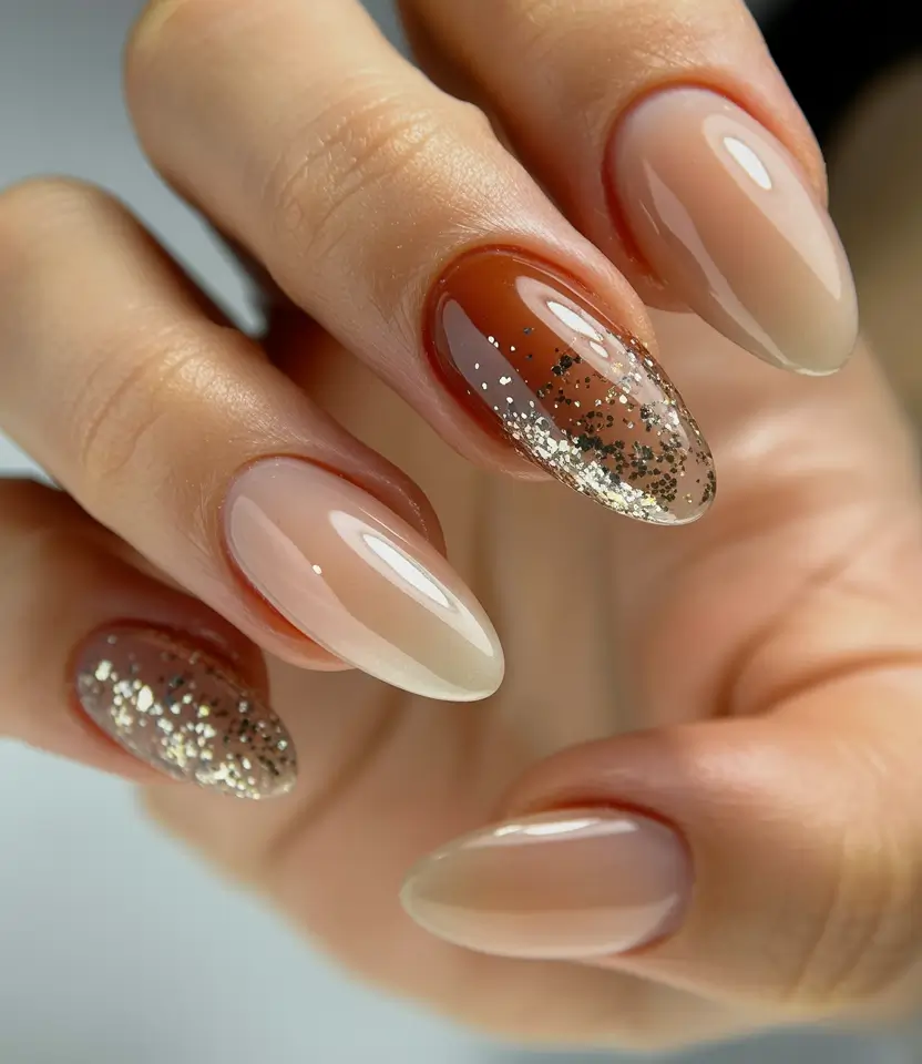 Easy nails color and design winter 2025 2026 Caramel Frost Ombre