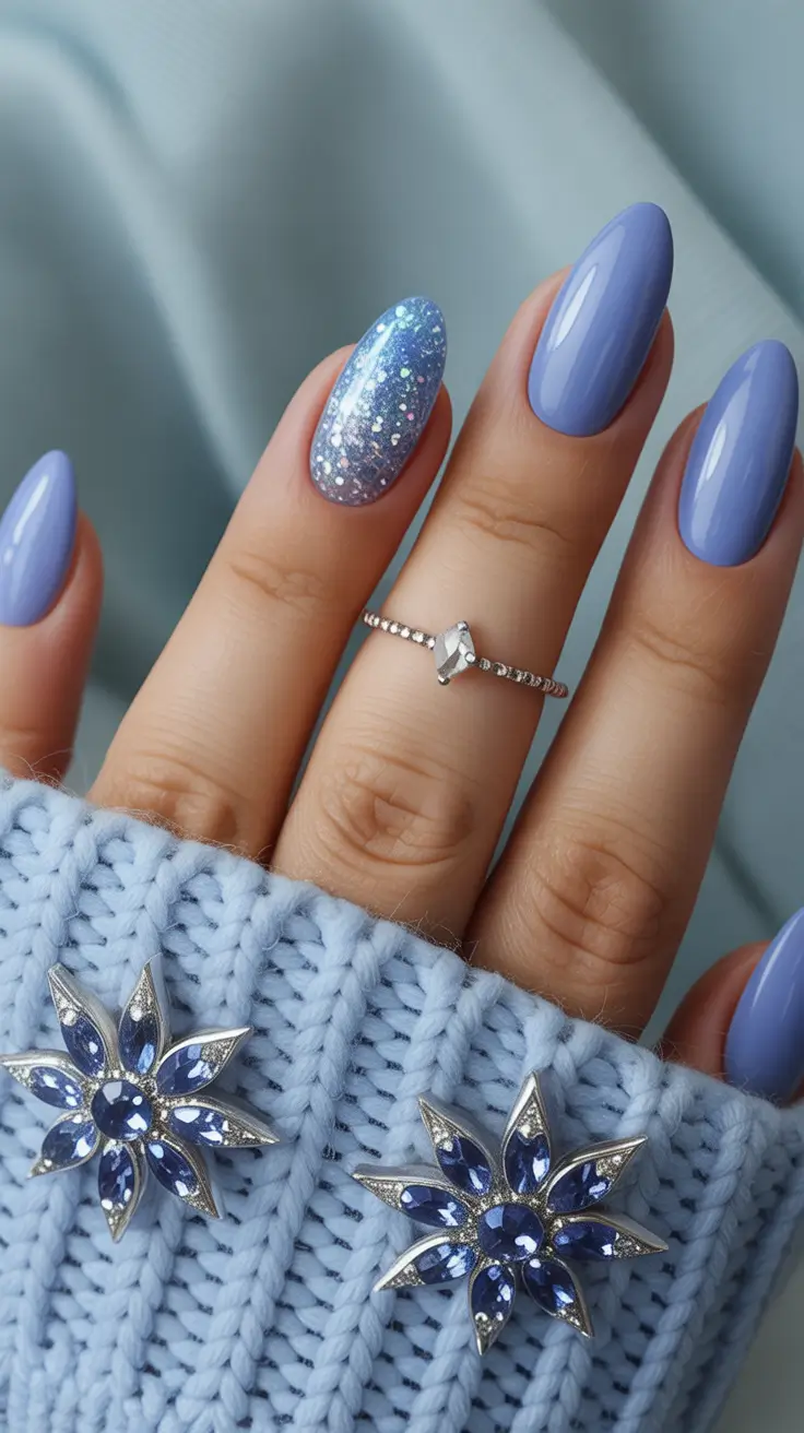 Easy nails color and design winter 2025 2026 Winter Lilac Sparkle