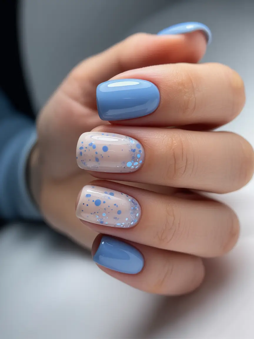 Easy nails color and design winter 2025 2026 Snow Dust Blue