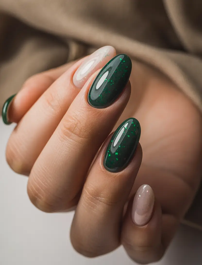 Easy nails color and design winter 2025 2026 Emerald Whisper