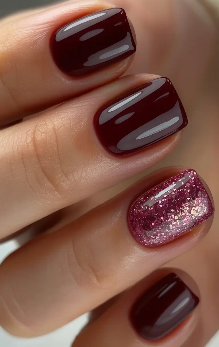 Easy nails color and design winter 2025 2026 Berry Spark Elegance