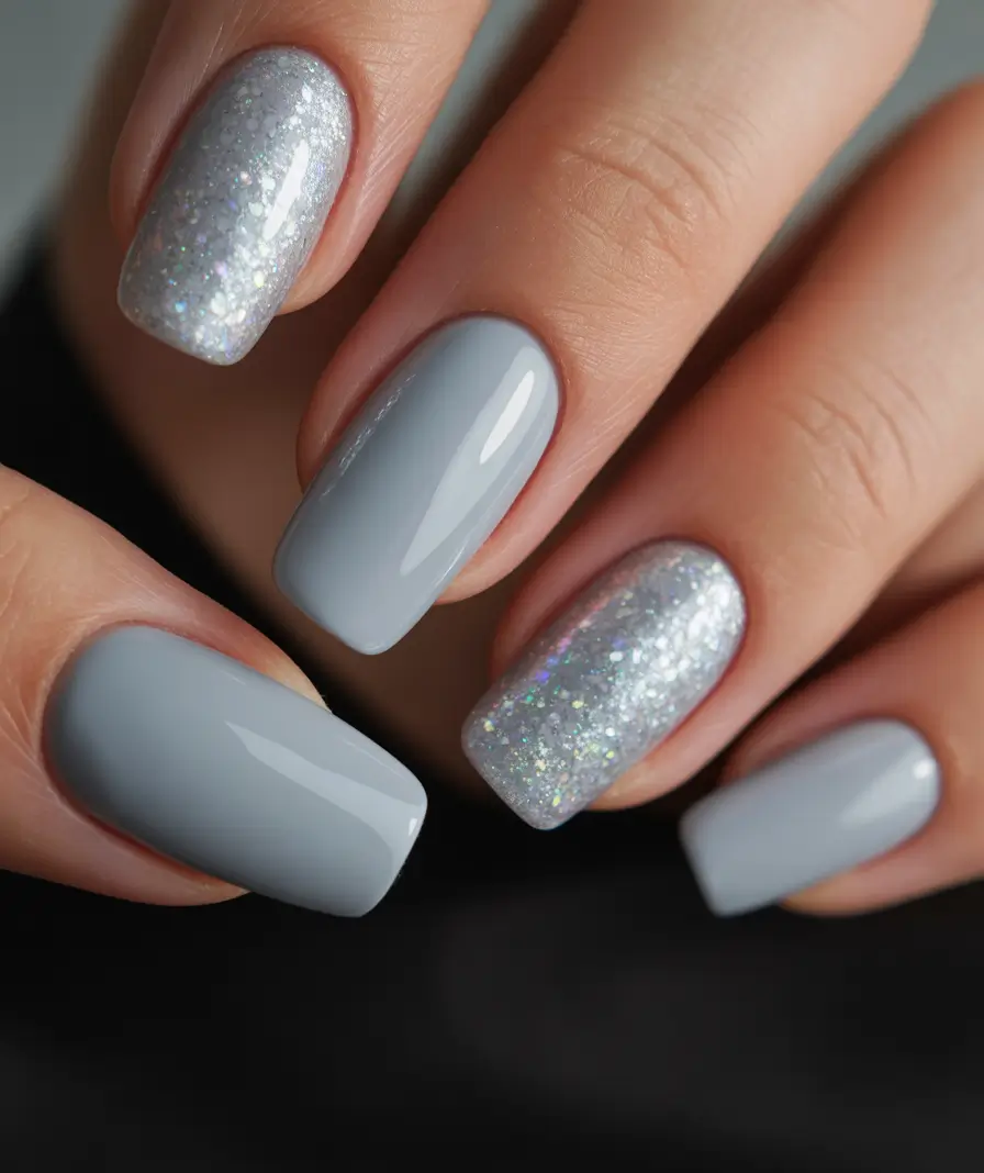 Easy nails color and design winter 2025 2026 Frosted Grey Shine