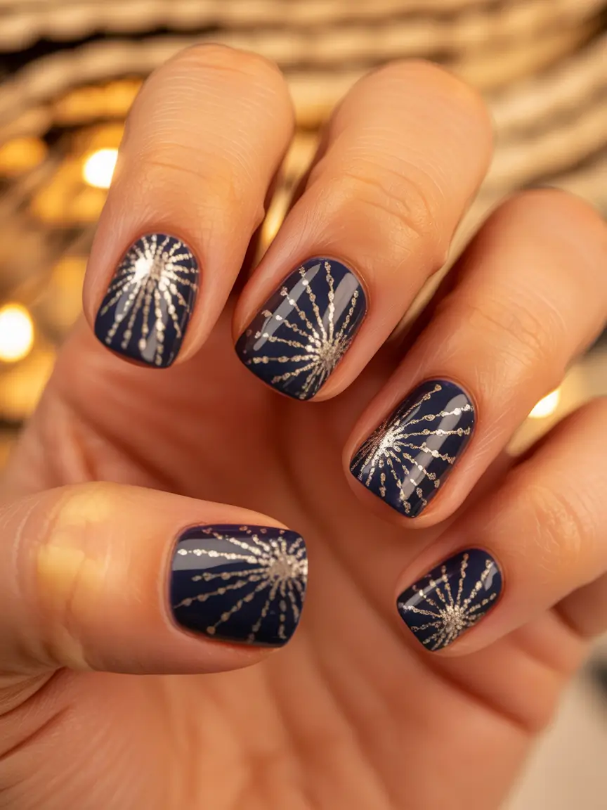 Easy nails color and design winter 2025 2026 Starburst Navy Chic