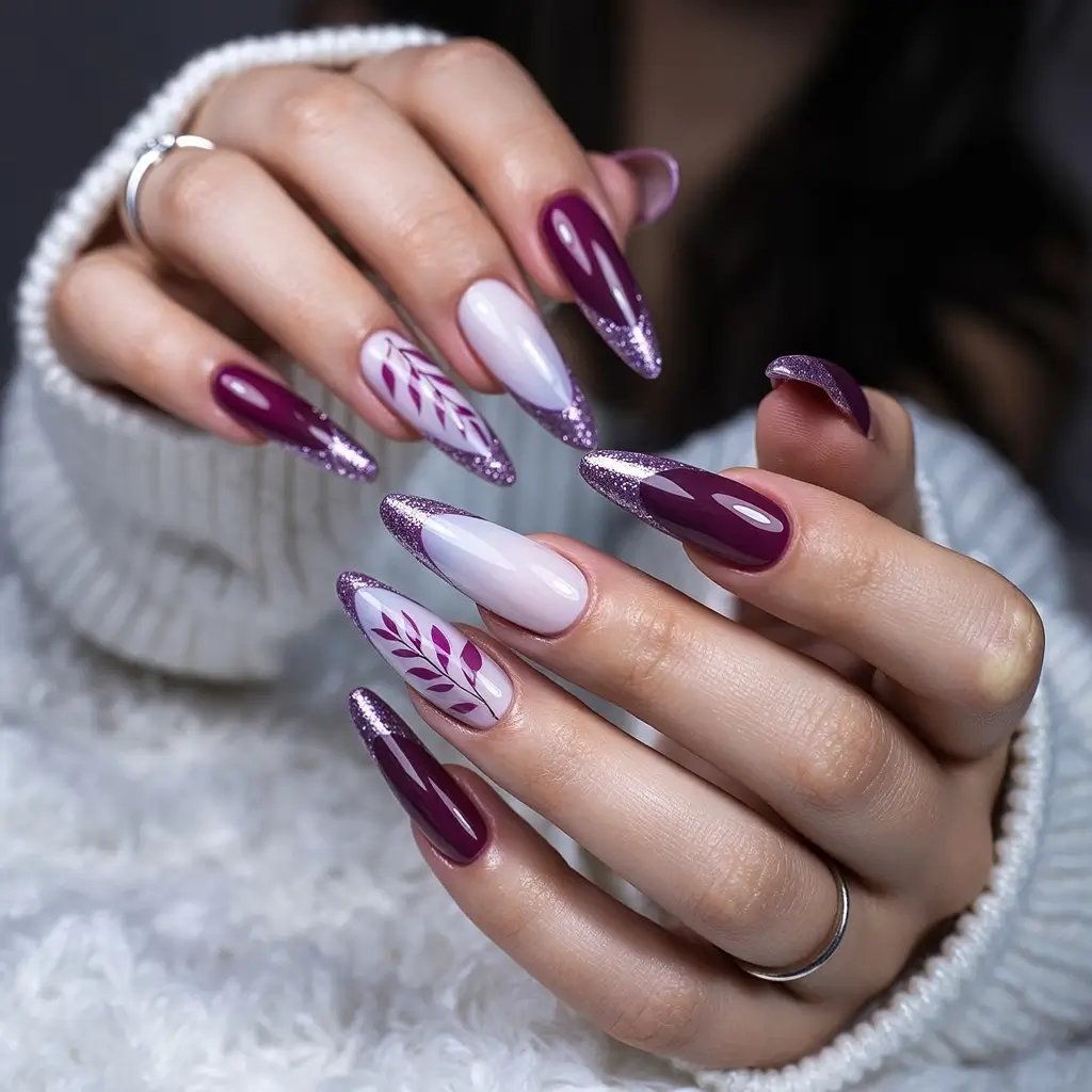 Easy nails color and design winter 2025 2026 Wine and Lavender Dream