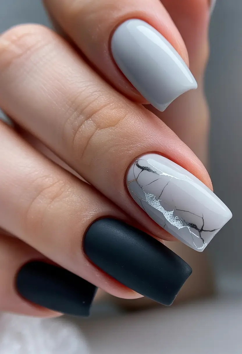 Easy nails color and design winter 2025 2026 Marble Matte Elegance