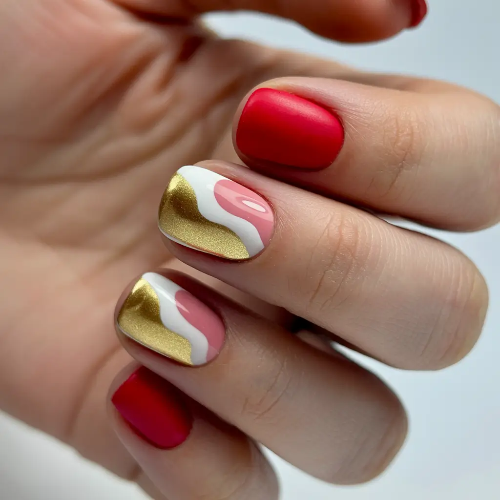 Elegant Christmas Nail Designs 2025 Golden Swirl Elegance