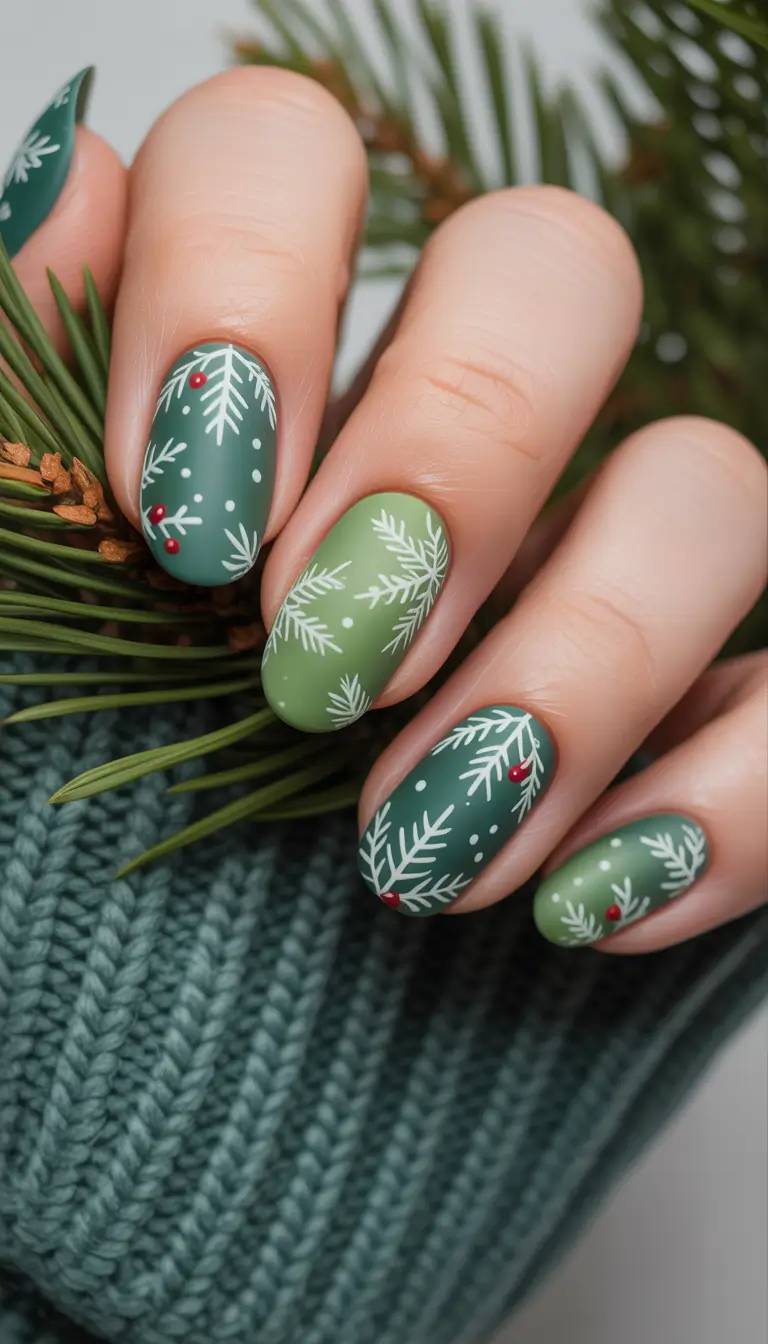 Elegant Christmas Nail Designs 2025 Frosted Pine Whispers