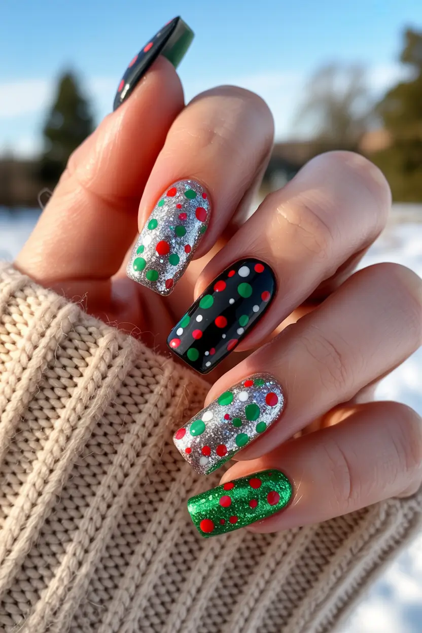 Elegant Christmas Nail Designs 2025 Festive Confetti Joy