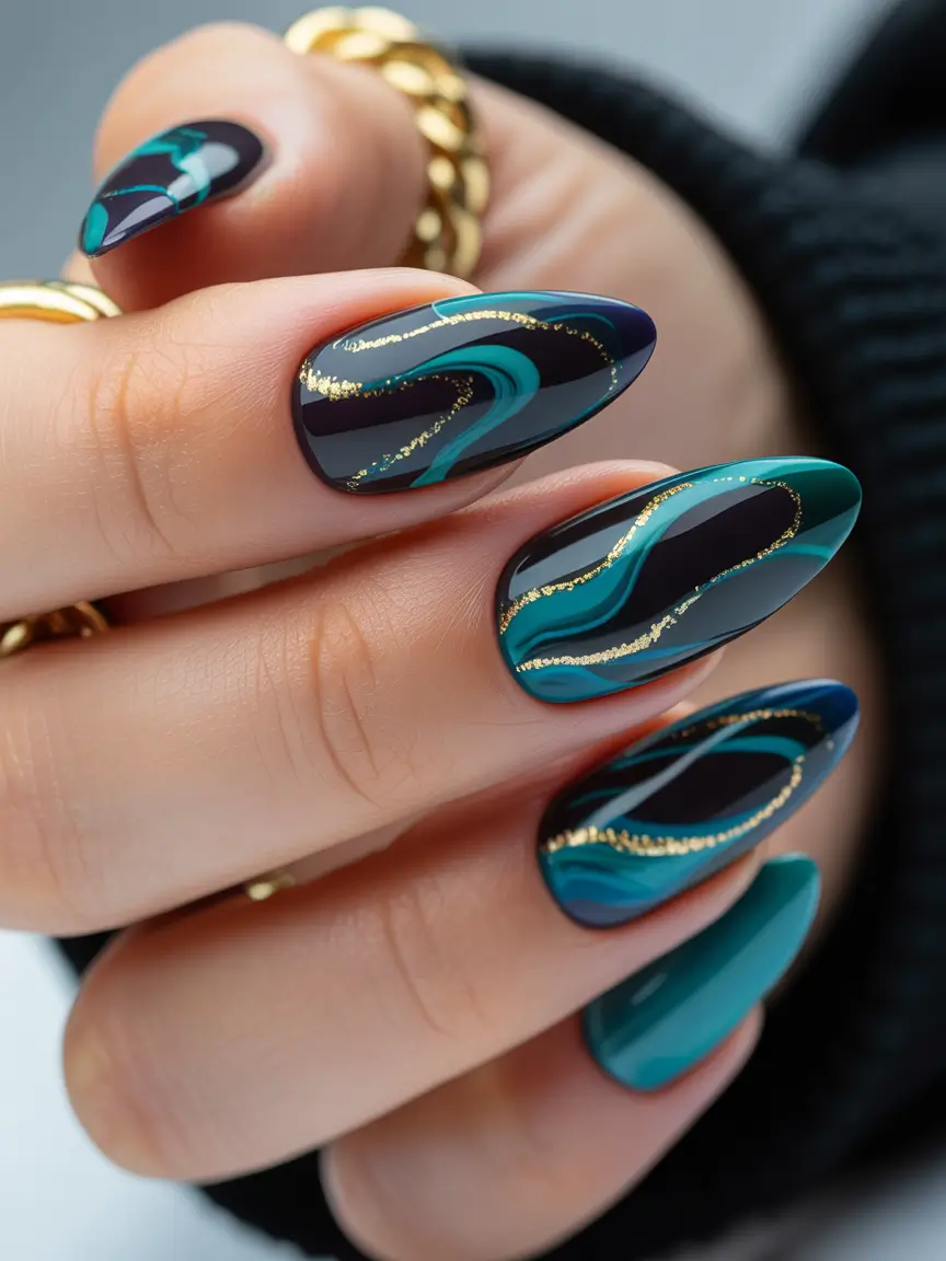 Elegant Christmas Nail Designs 2025 Midnight Waves