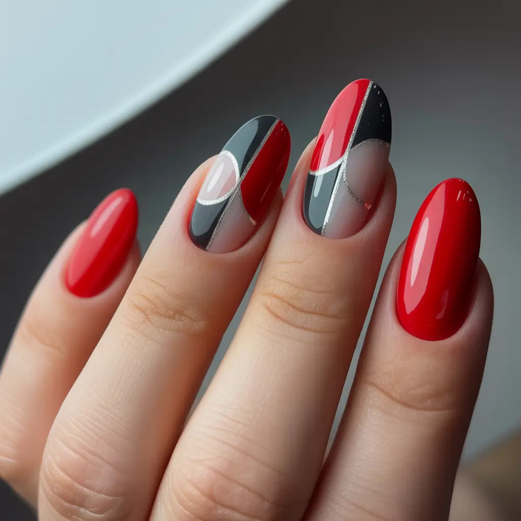 Elegant Christmas Nail Designs 2025 Modern Scarlet Geometry